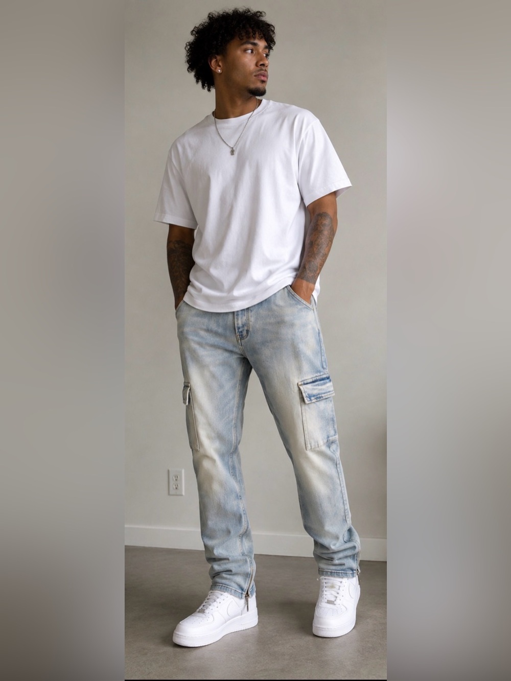 MNML Cargo Jeans Men’s 34 Light Wash Denim Utility Streetwear Y2K